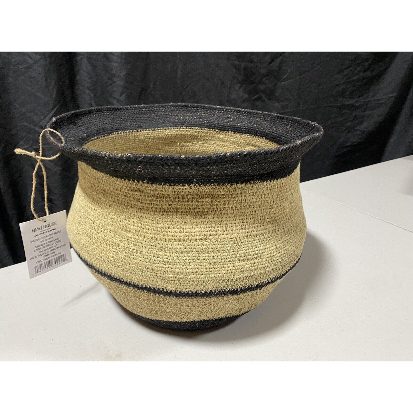 10"x14" Black Round Seagrass Woven Decorative Storage Basket Jungalow Home Decor