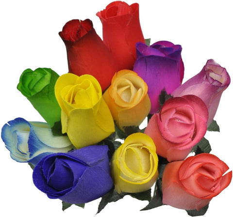 2 Dozen (24) Wooden Roses Colorful Arrangement in Sleeve