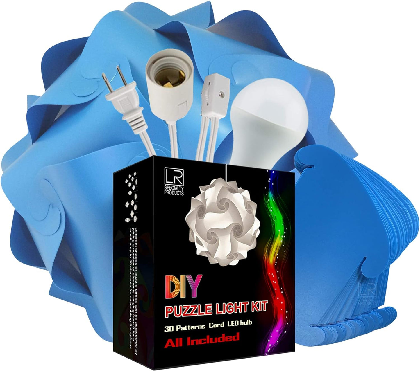 DIY Puzzle Jigsaw Lamp Kit - Cord and Bulb Included - IQ Medium Shade Light - Craft Your Own 13" Lighting Project