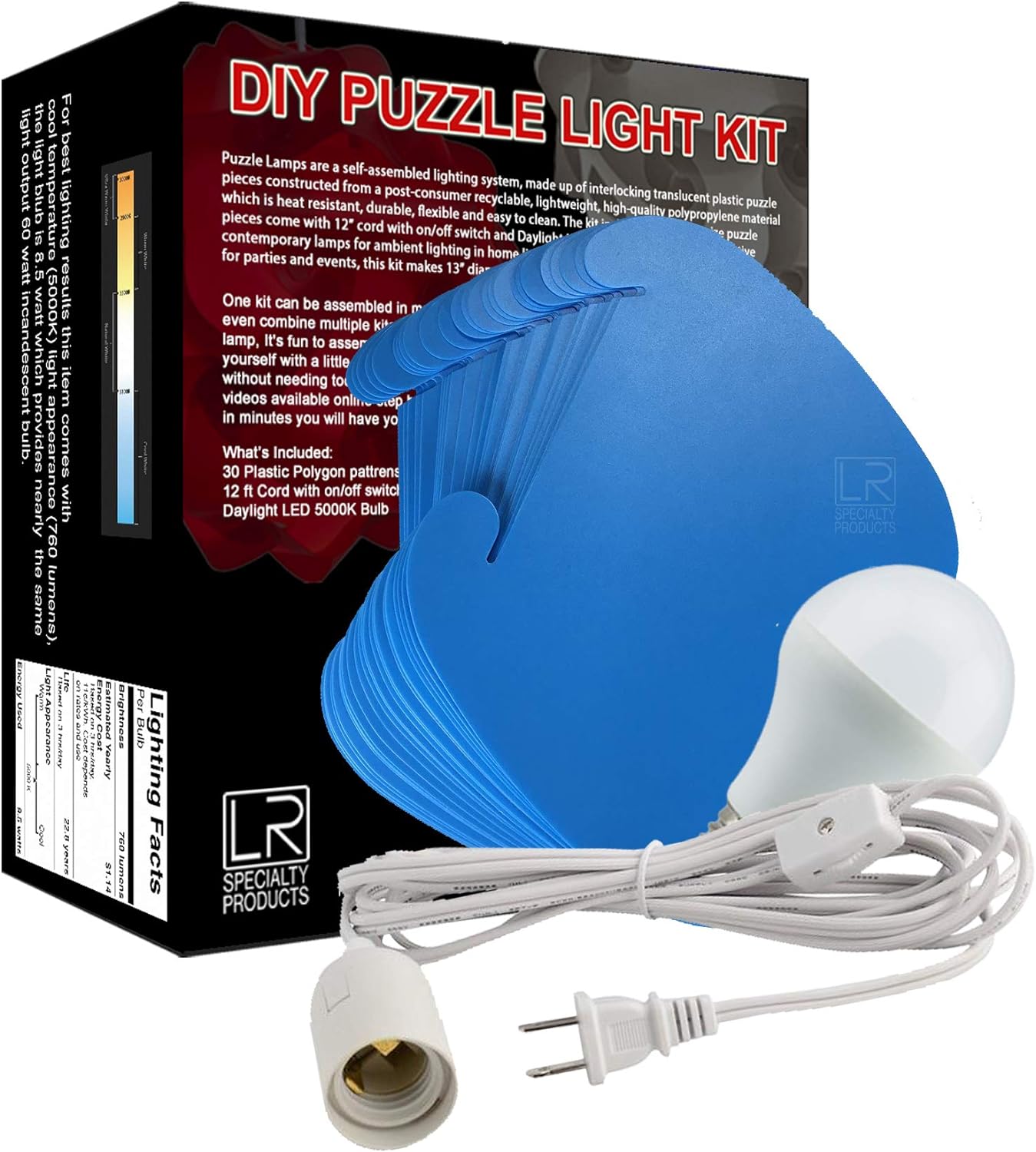 DIY Puzzle Jigsaw Lamp Kit - Cord and Bulb Included - IQ Medium Shade Light - Craft Your Own 13" Lighting Project