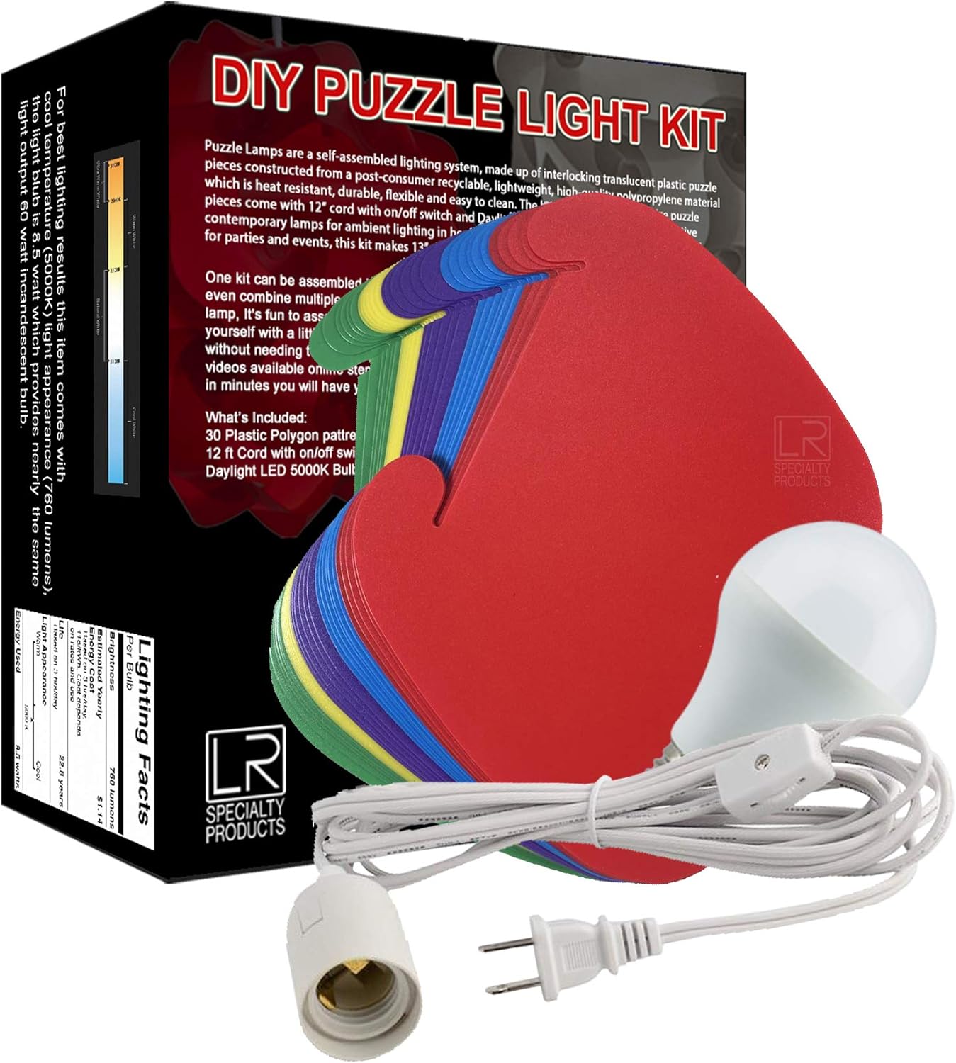 DIY Puzzle Jigsaw Lamp Kit - Cord and Bulb Included - IQ Medium Shade Light - Craft Your Own 13" Lighting Project