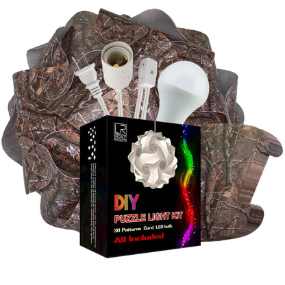 DIY Puzzle Jigsaw Lamp Kit - Cord and Bulb Included - IQ Medium Shade Light - Craft Your camouflage  Lighting Project