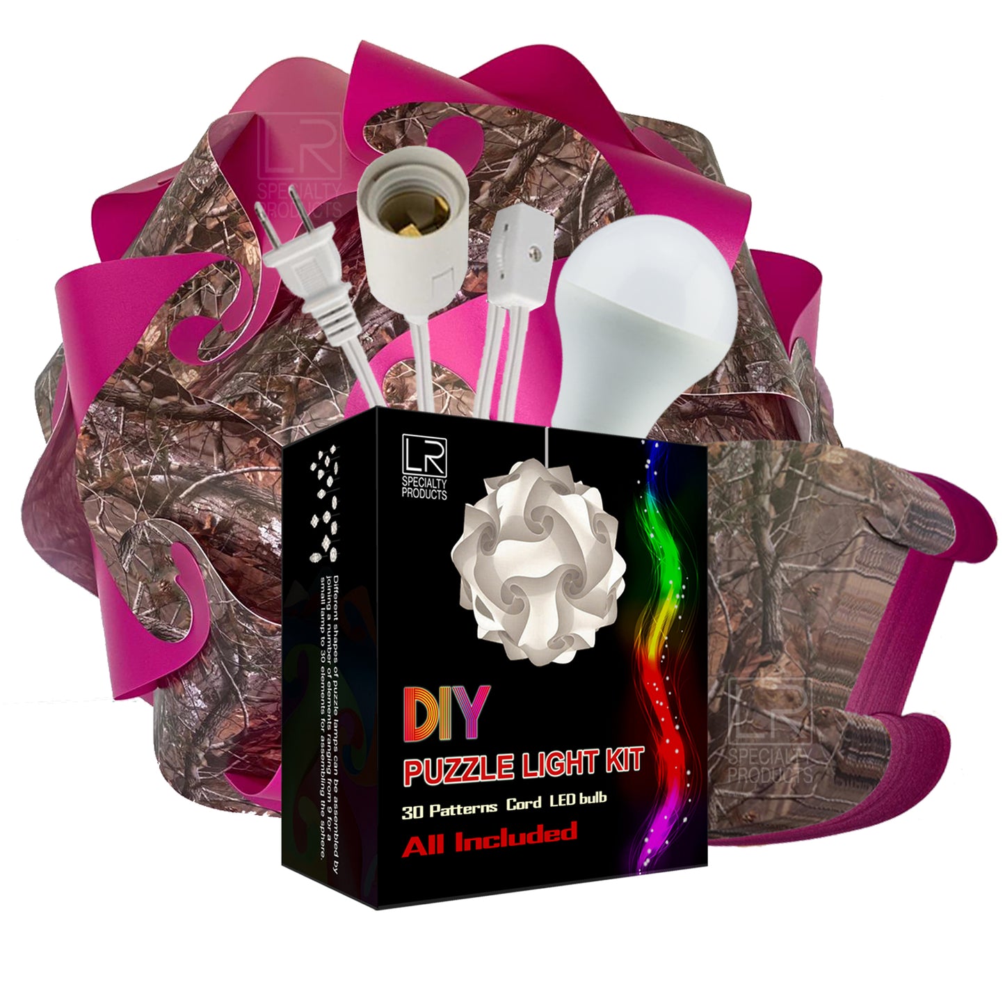 DIY Puzzle Jigsaw Lamp Kit - Cord and Bulb Included - IQ Medium Shade Light - Craft Your camouflage  Lighting Project