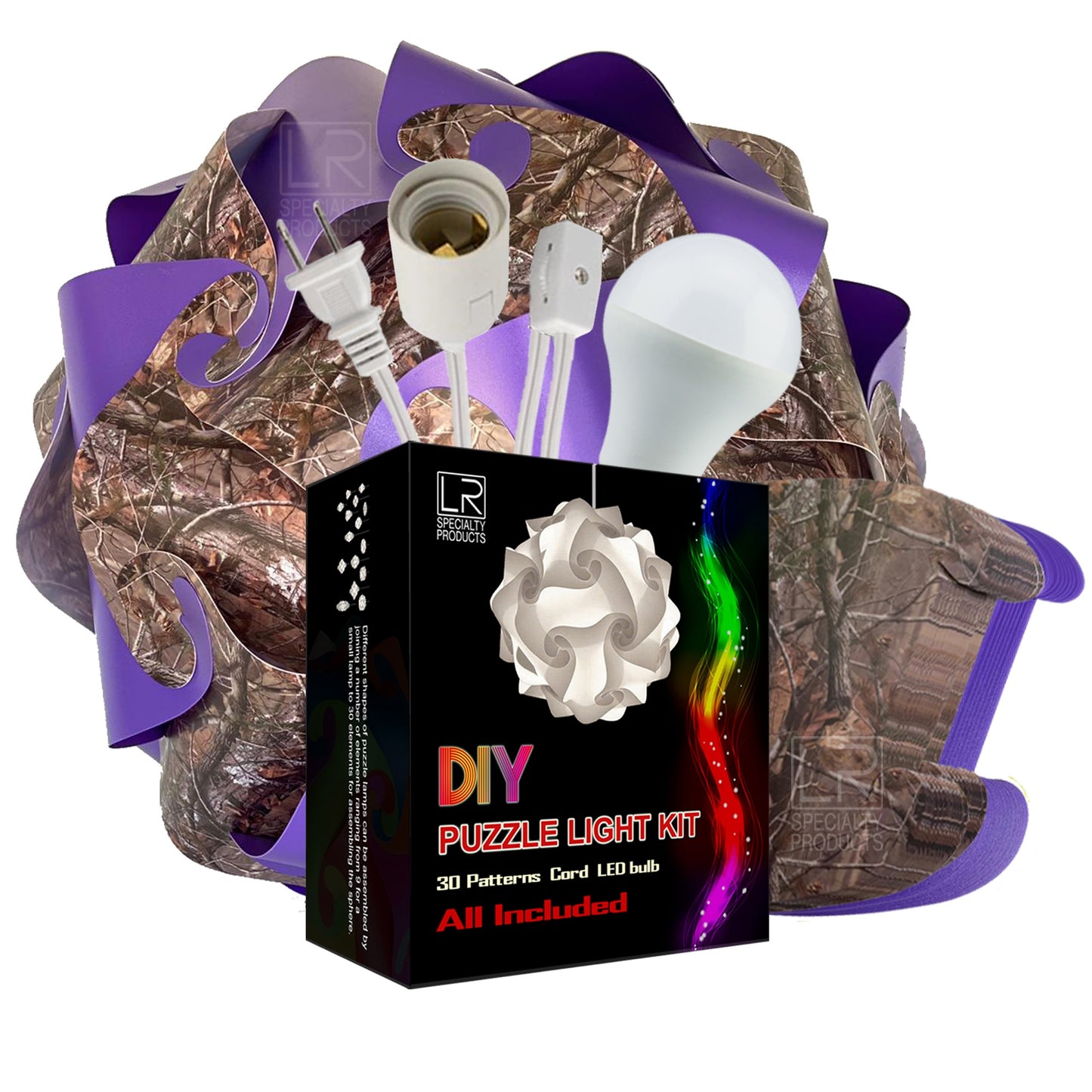 DIY Puzzle Jigsaw Lamp Kit - Cord and Bulb Included - IQ Medium Shade Light - Craft Your camouflage  Lighting Project