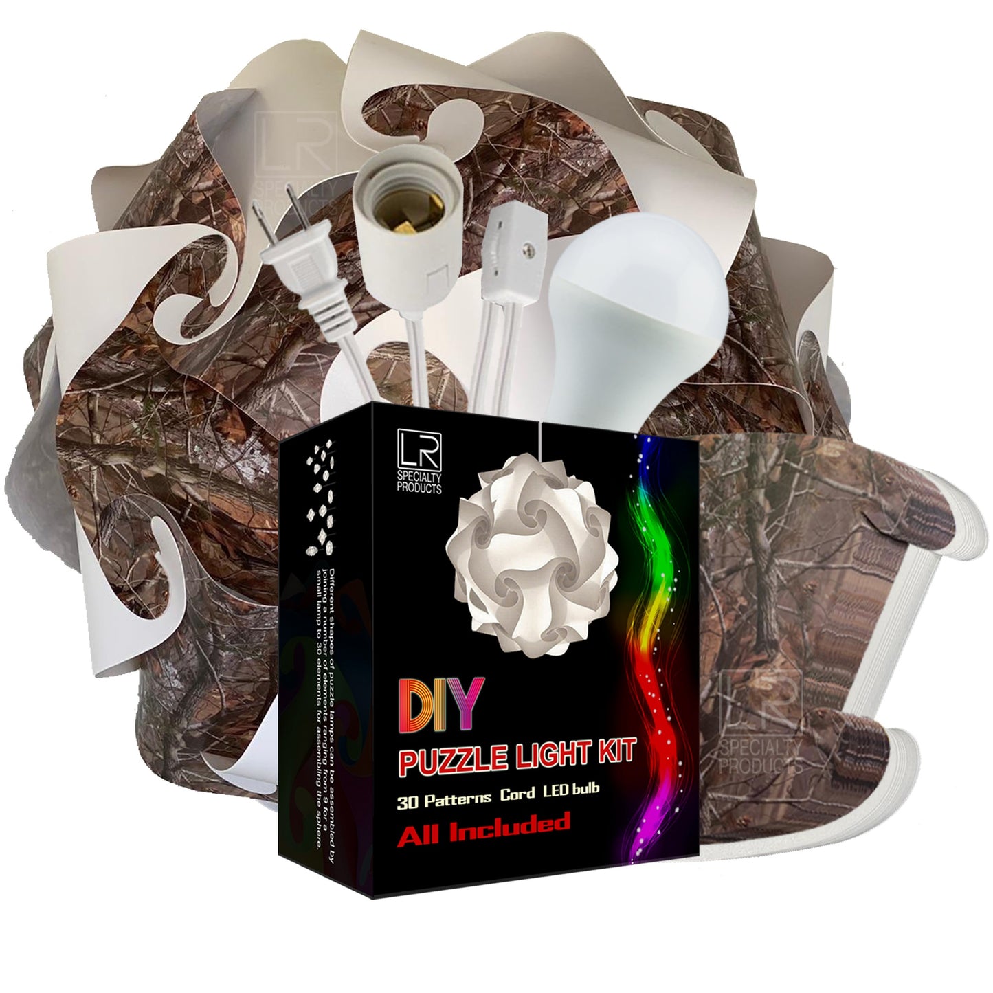 DIY Puzzle Jigsaw Lamp Kit - Cord and Bulb Included - IQ Medium Shade Light - Craft Your camouflage  Lighting Project