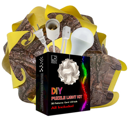 DIY Puzzle Jigsaw Lamp Kit - Cord and Bulb Included - IQ Medium Shade Light - Craft Your camouflage  Lighting Project